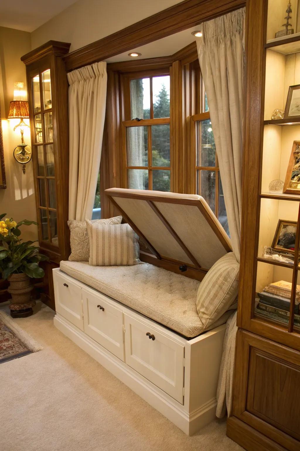 Combine comfort and practicality with a storage-friendly window seat.