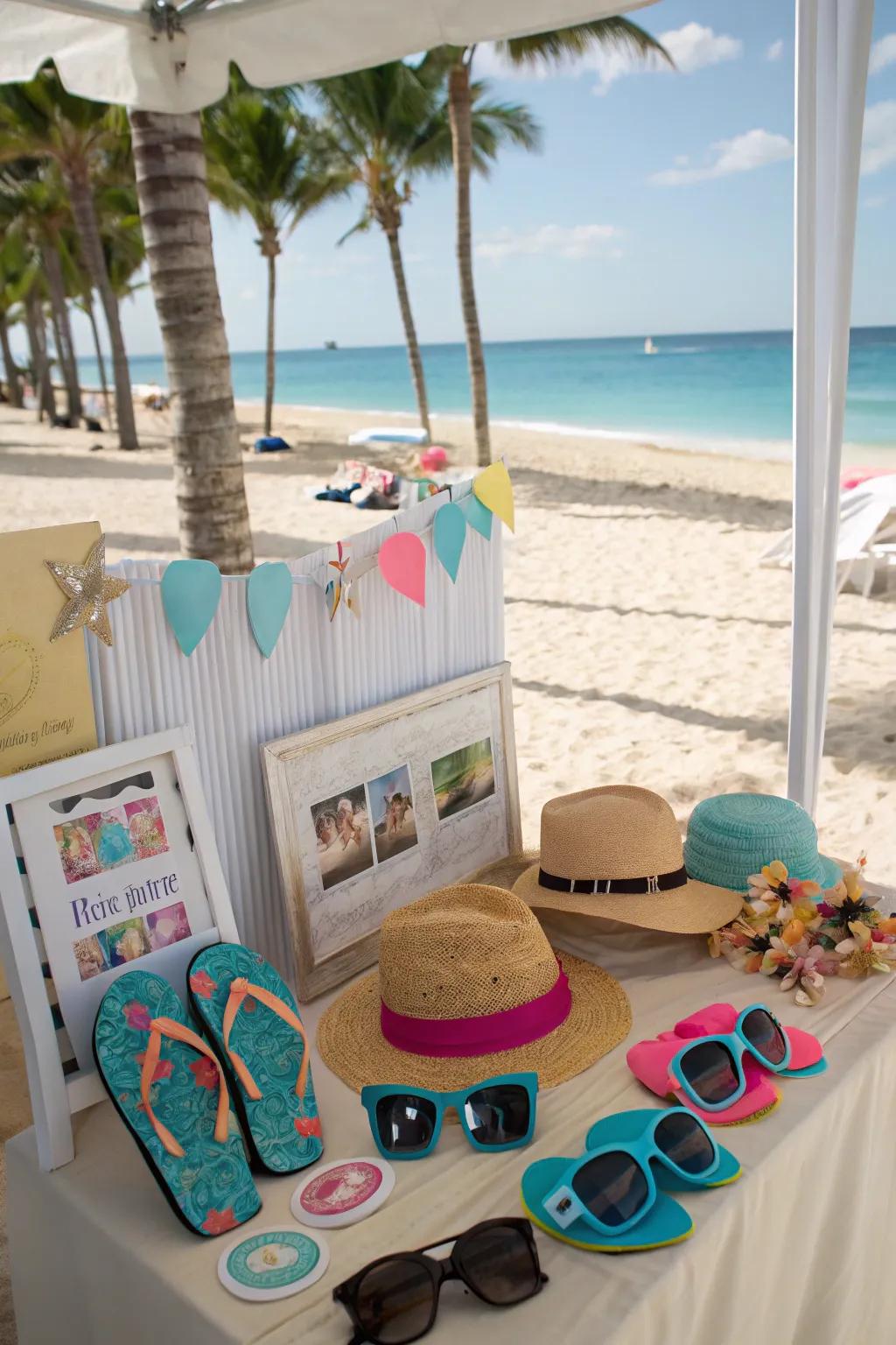 Immortalize enjoyable moments with an inventive beach photo corner.