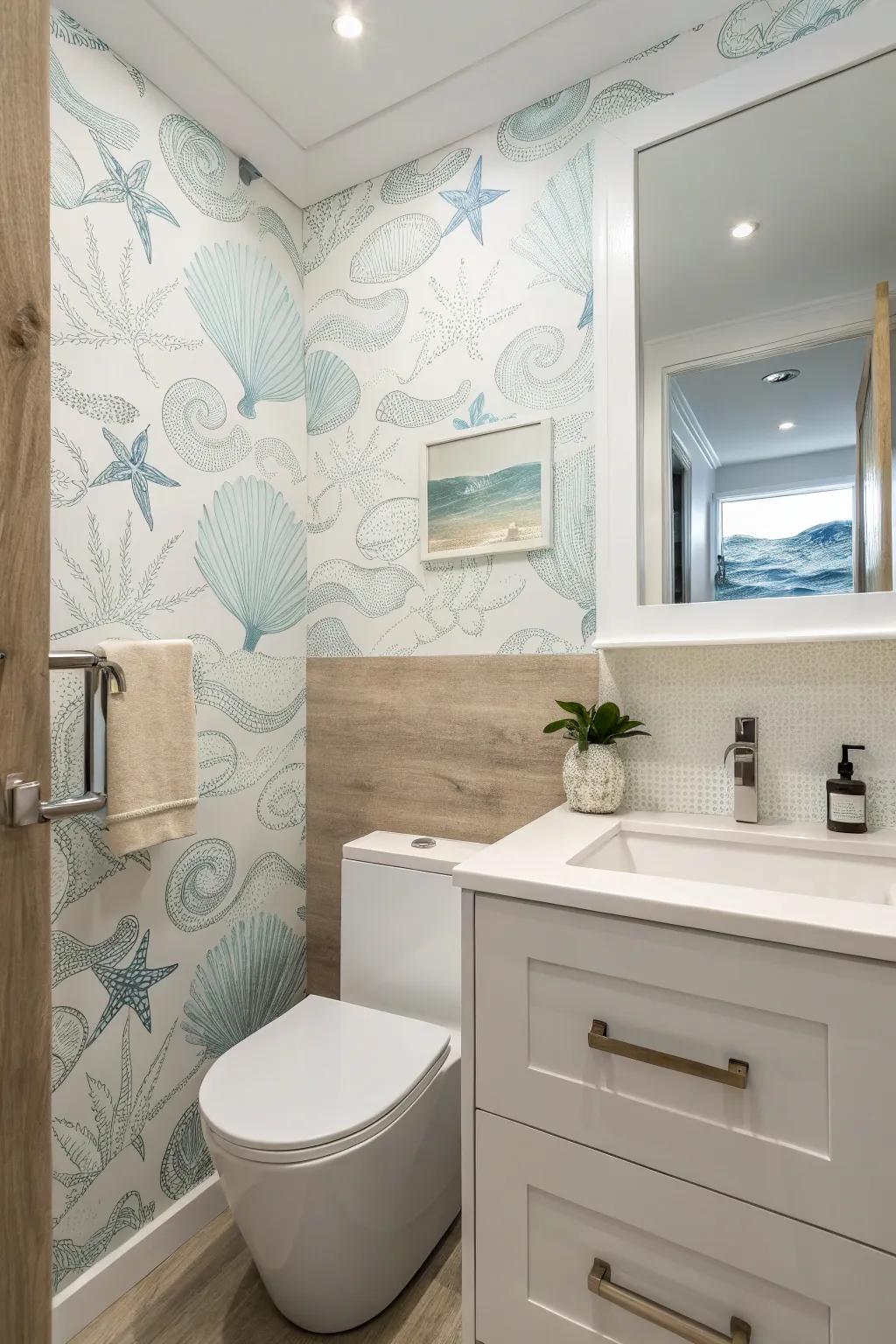 Cultivate an open, airy sensation using wallpaper inspired by minimalist beach themes.