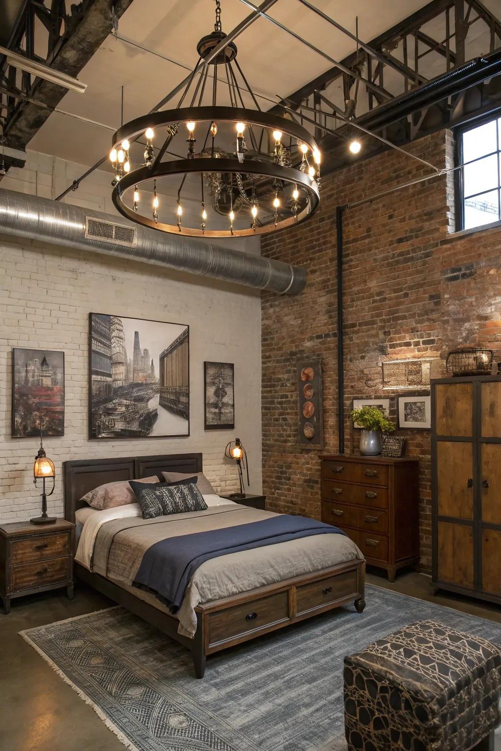 Achieve an industrial edge with a metal chandelier.