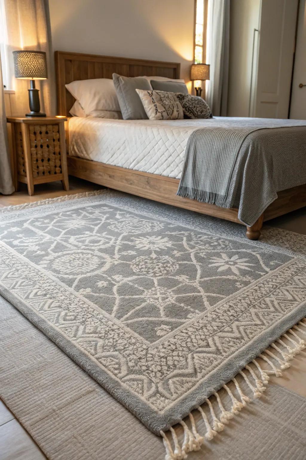 A grey rug solidifying the space with texture.