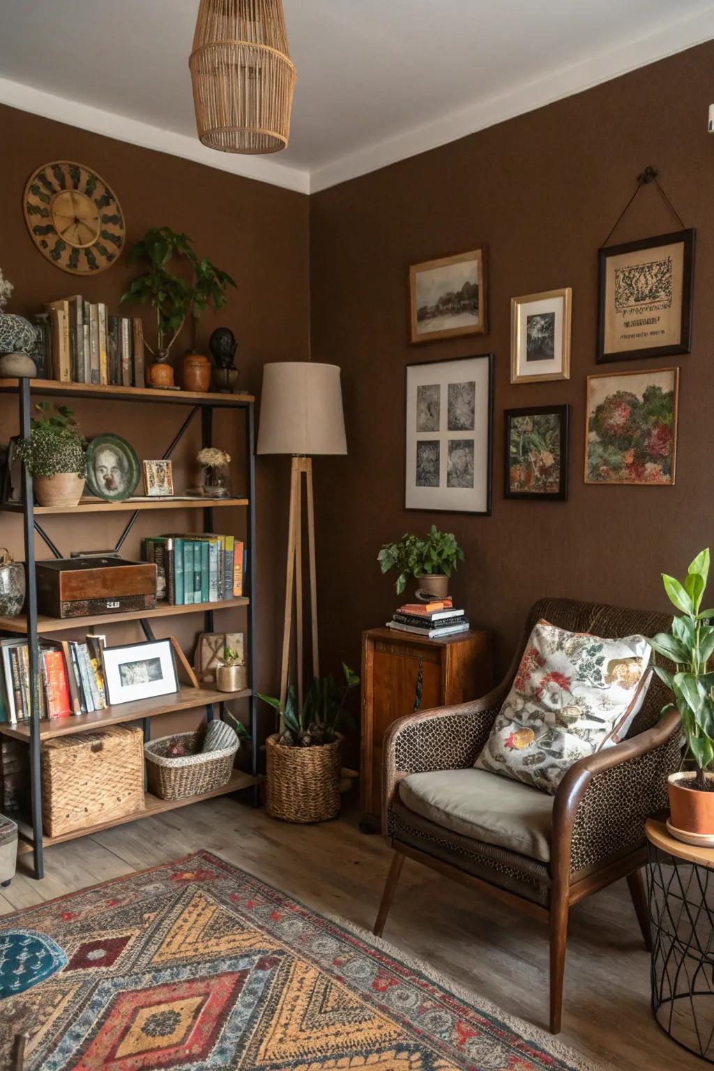A individualized impression achieved through brown surfaces that accentuate distinctive design.