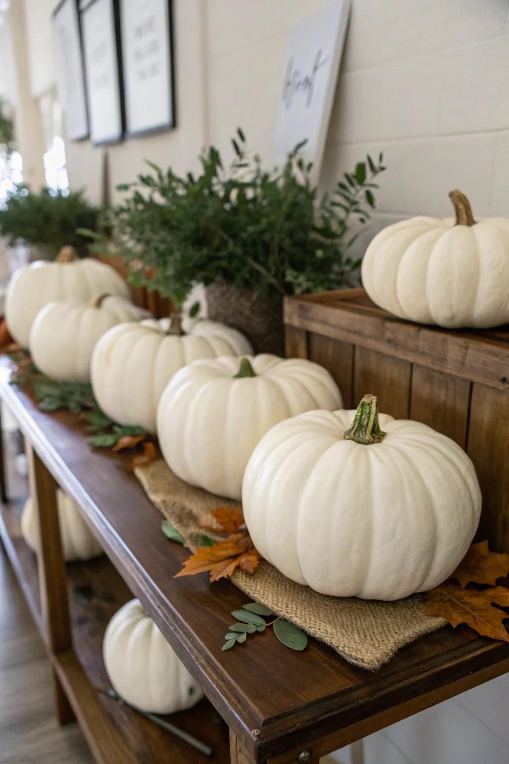 Modernize your seasonal ornamentation through elegant ivory gourds.