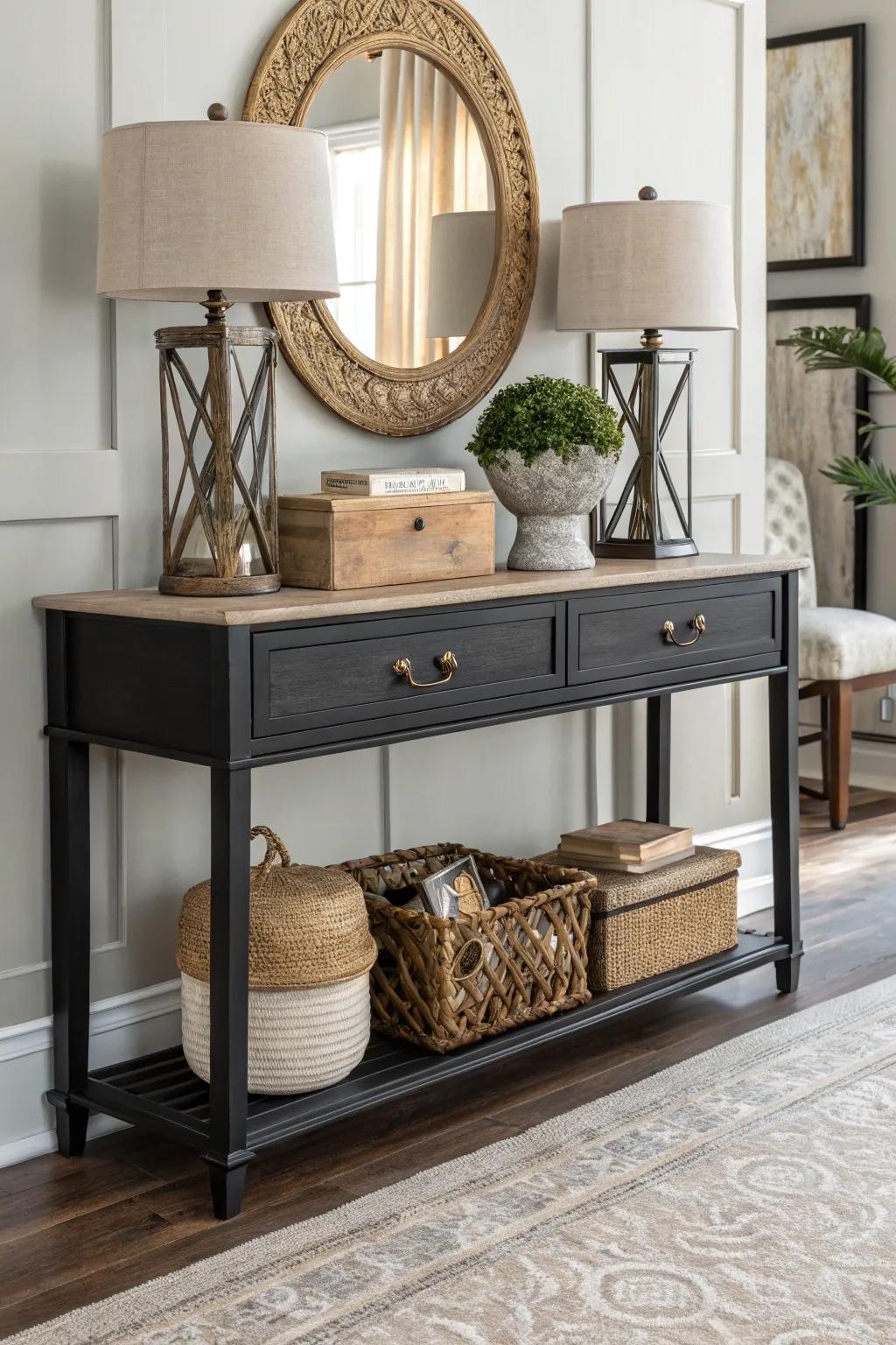 Harmonious colors and textures create an organized and balanced atmosphere.