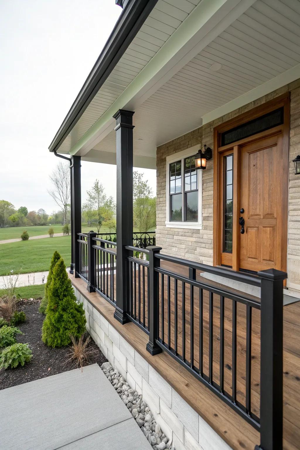 Harmonious integration of railings with residential colors for a unified appearance.