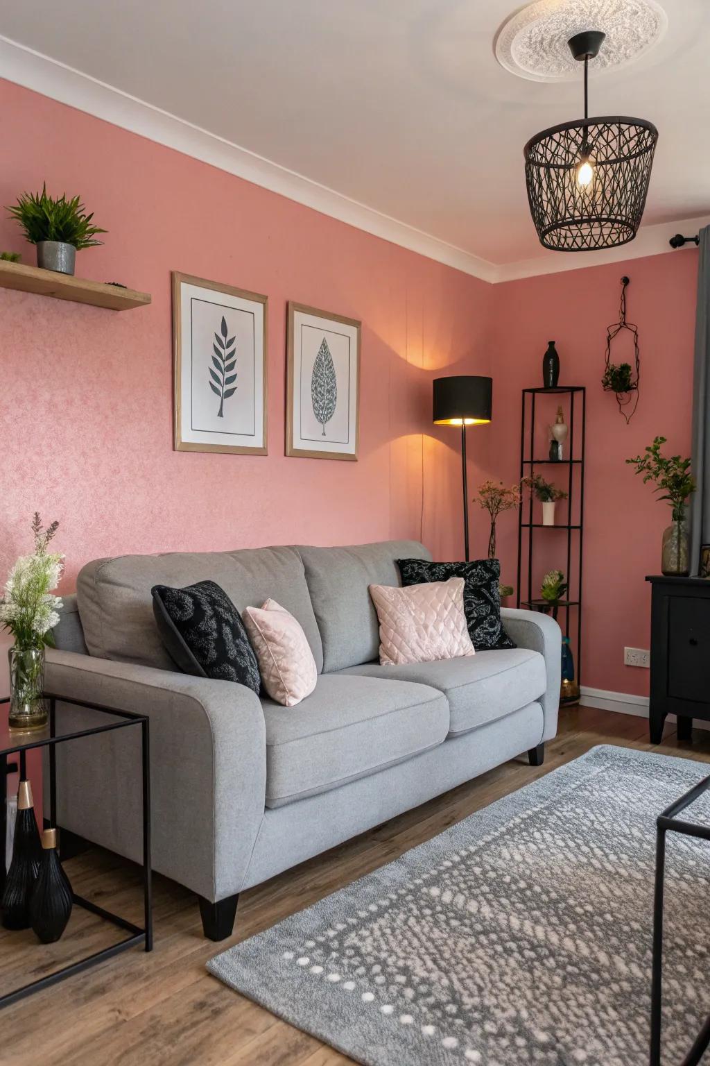 A rose embellished wall crafts a vibrant focal point.