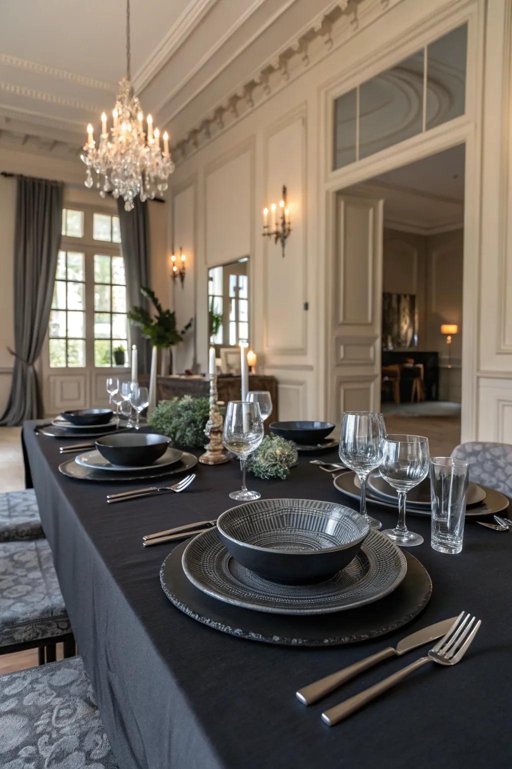Monochrome sophistication achieved through shades of black.