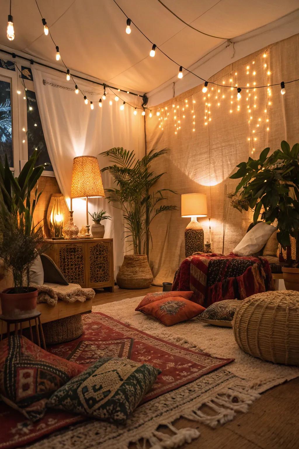 Warm lighting establishes a snug and inviting mood.