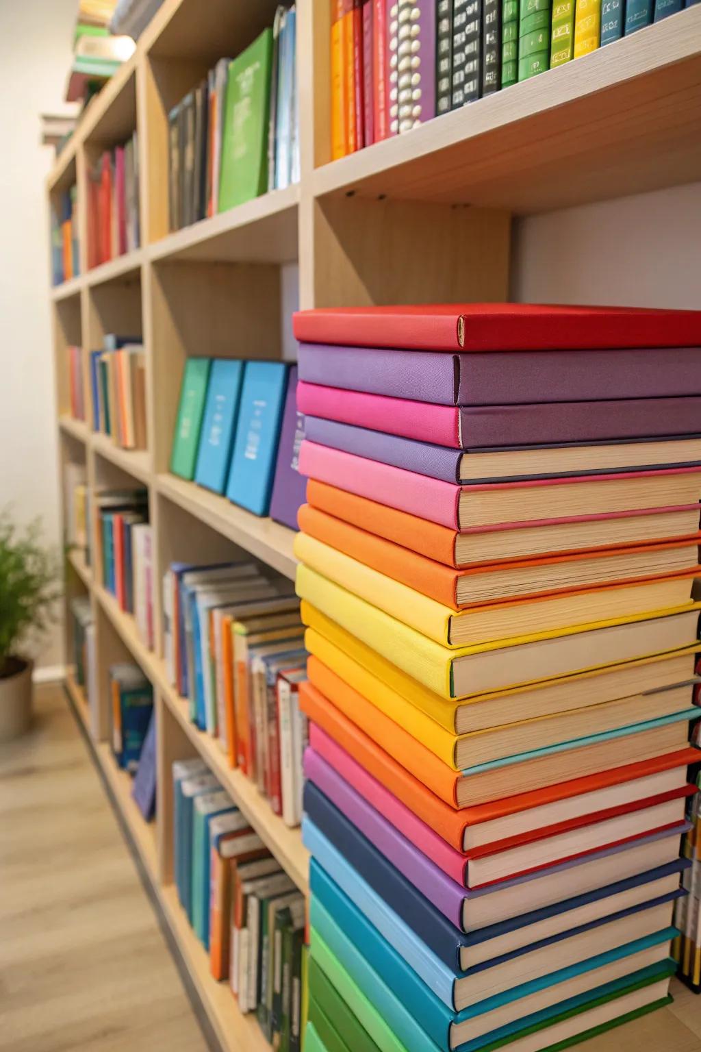 Add brilliance to your space with bold, colorful book covers.
