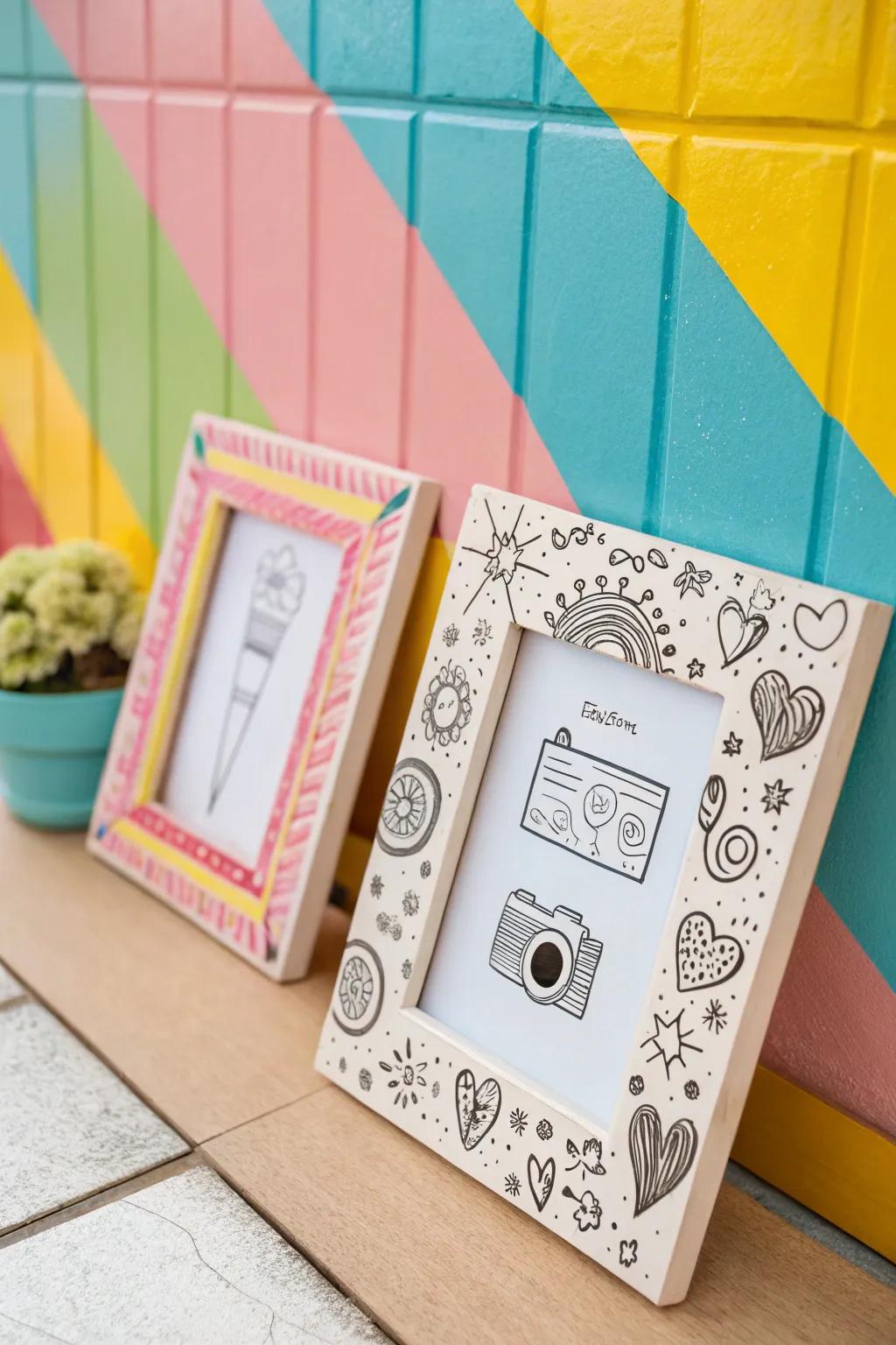Unconventional sketch borders introduce a lively touch to photo enclosures.