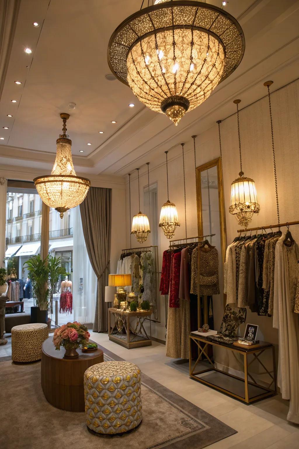 A boutique design featuring statement fixtures that draw attention and add a unique touch.