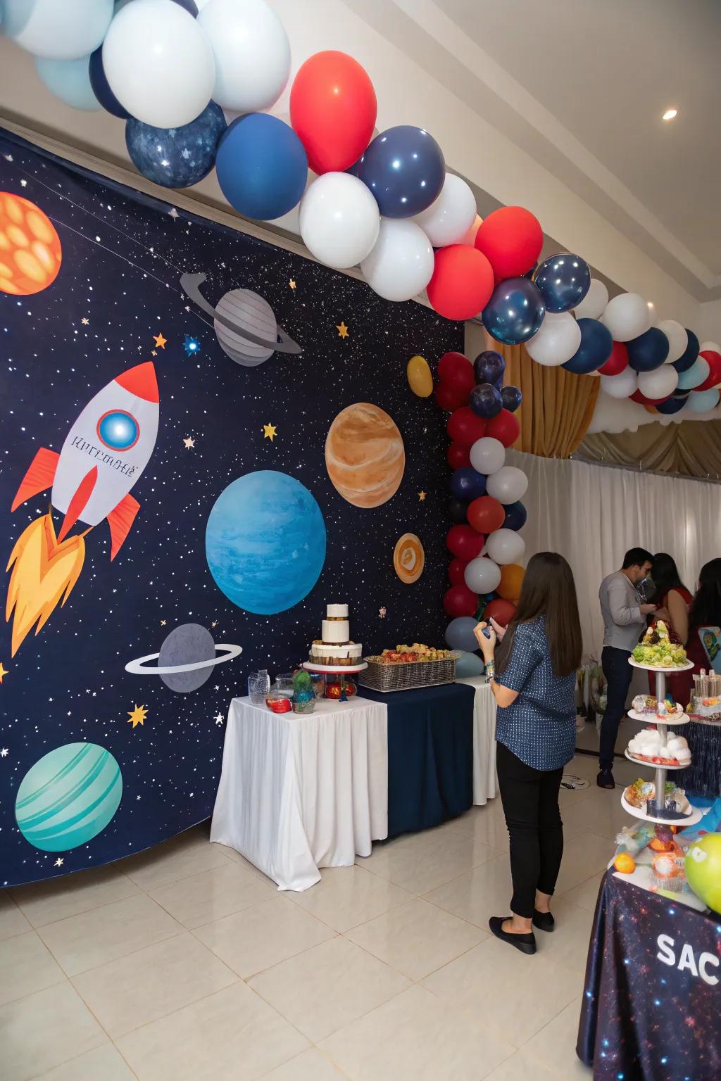Space-inspired baby shower with heavenly and cosmic components