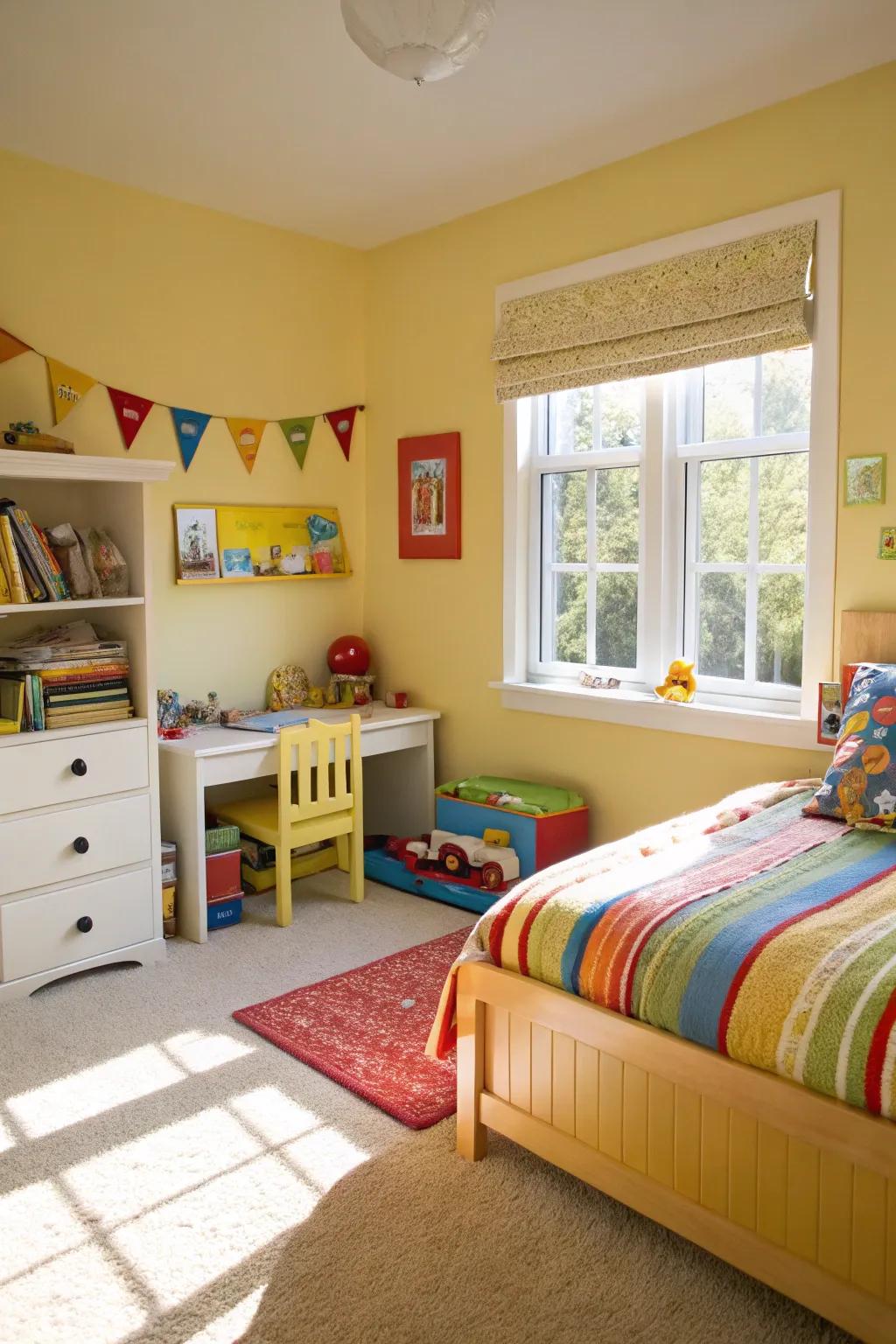 Light yellow brightens the room with cheerful energy.