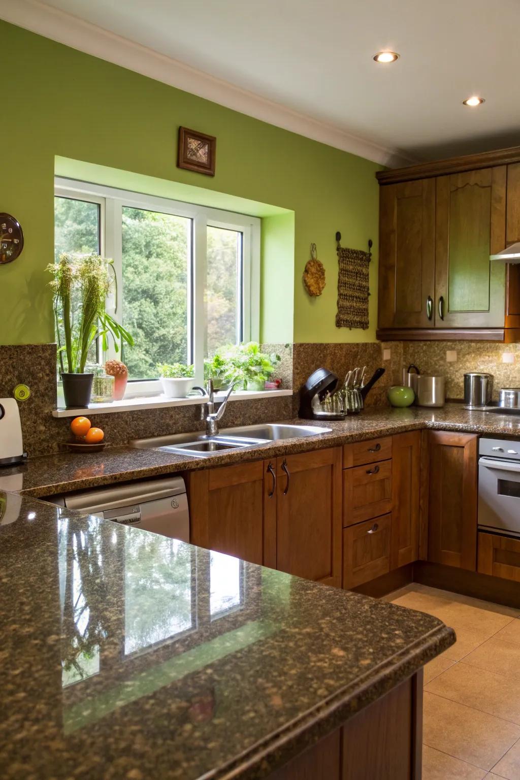 Flora green introduces a fresh, lively vibe to the kitchen.