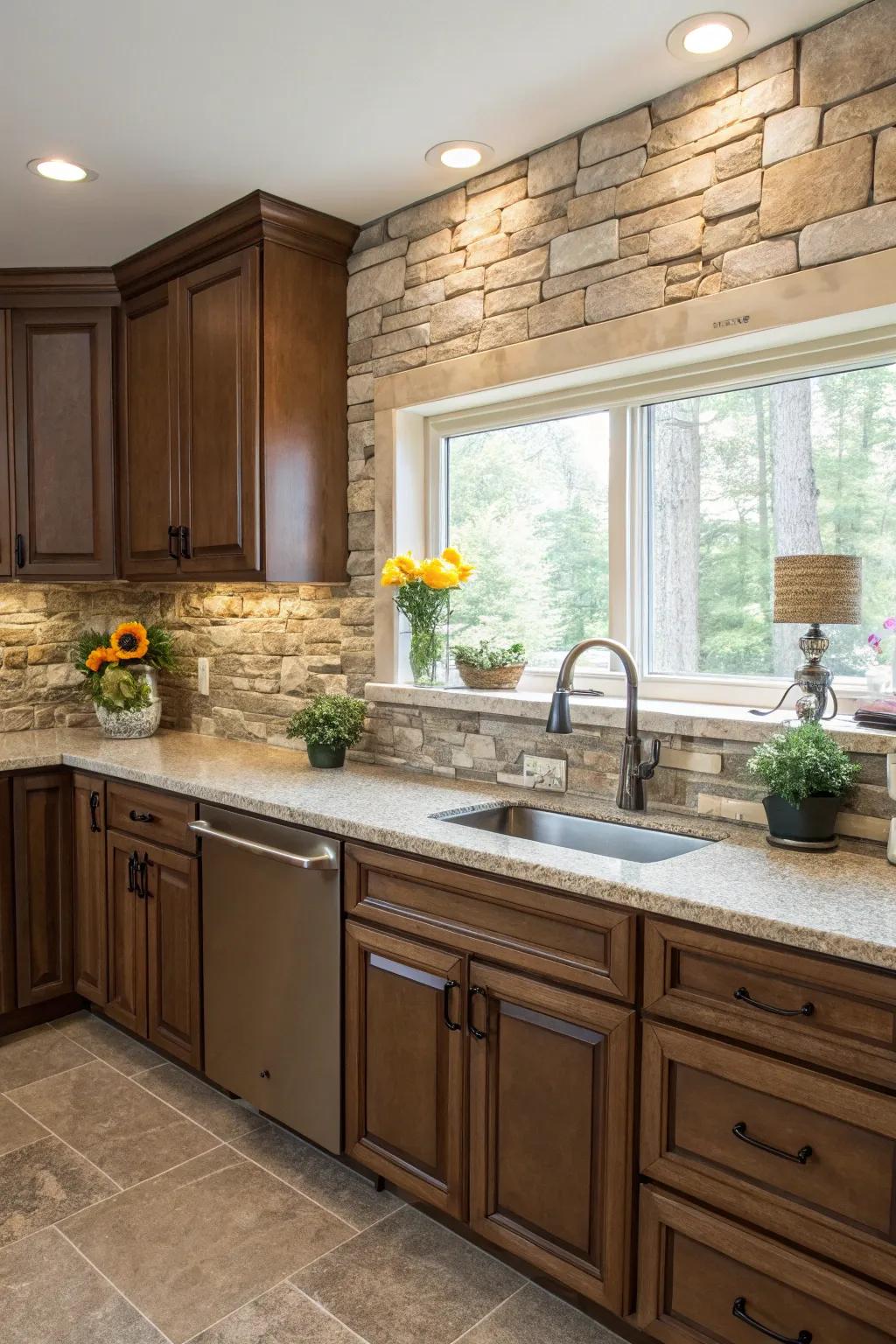 Terrestrial textures such as stone heighten the innate warmth of brown.