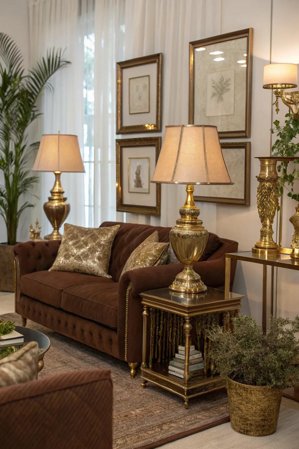 Metallic accents give a trace of glamour to brown design.