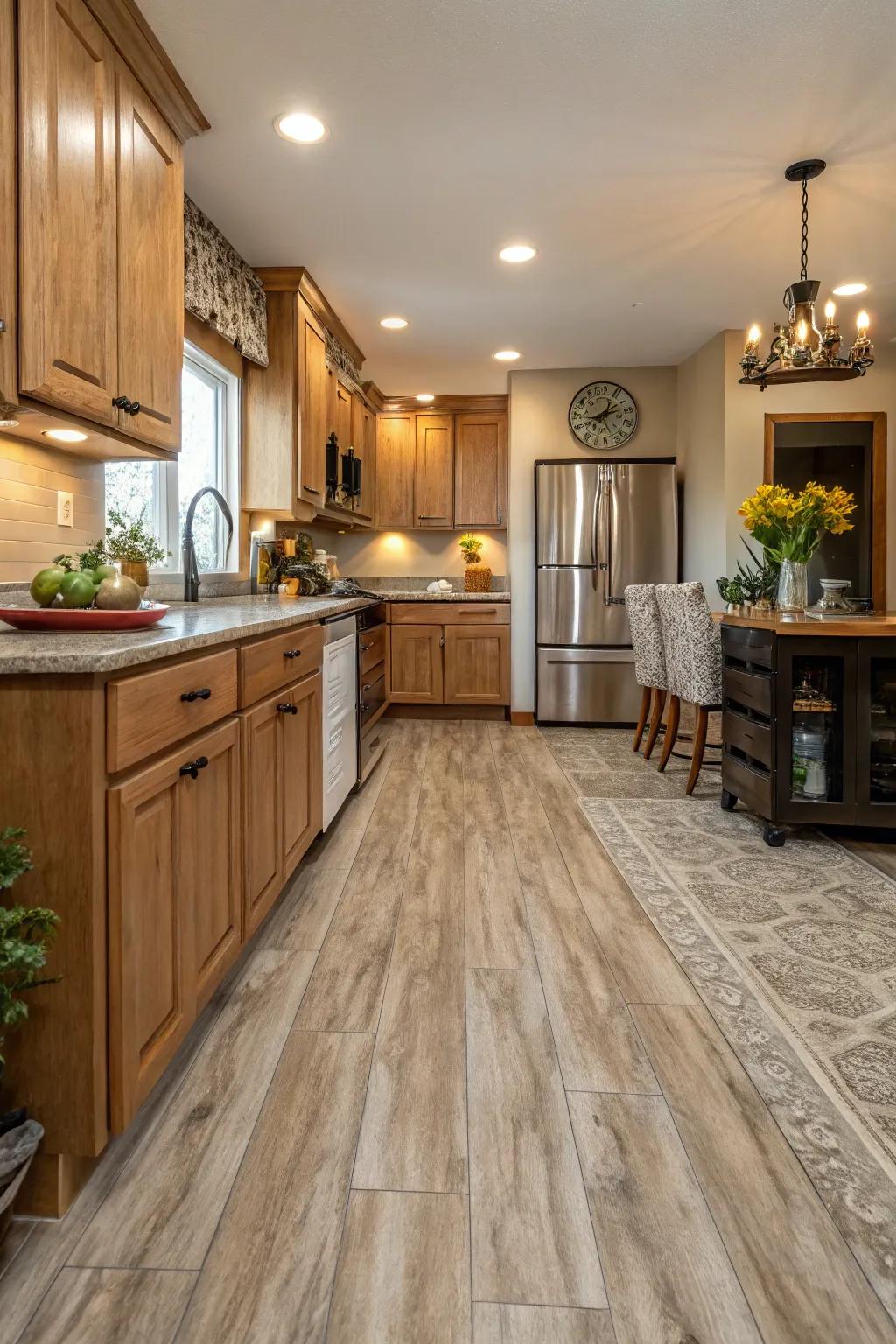 Plastic flooring combines affordability with style.