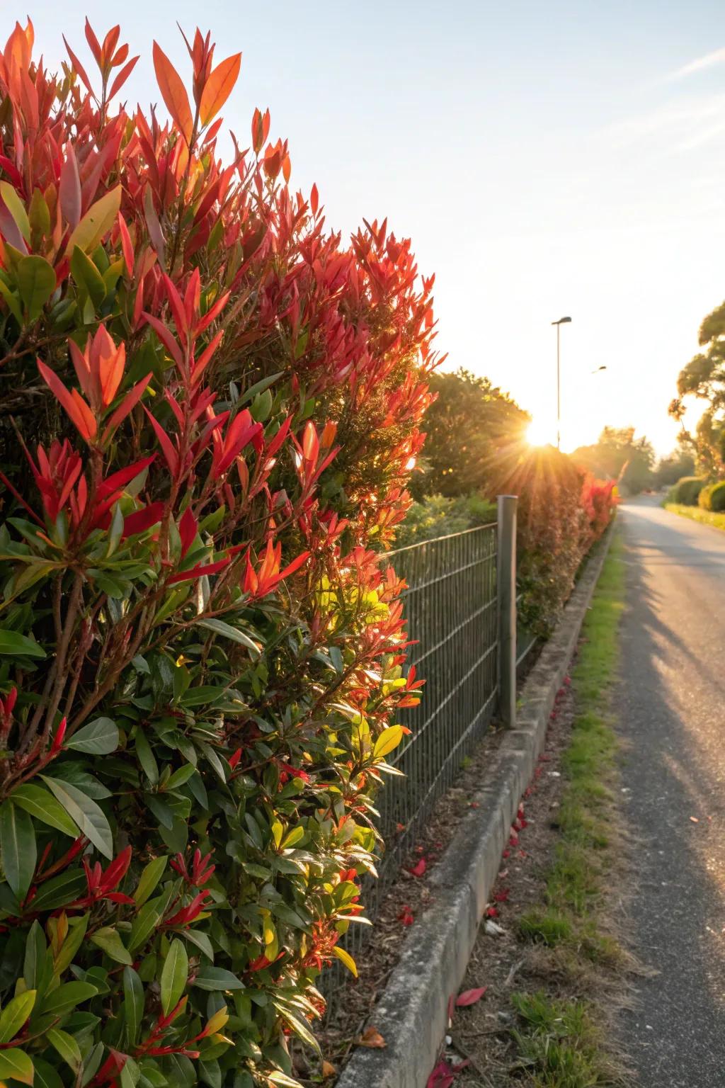 Redleaf bushes grow quickly for swift privacy.