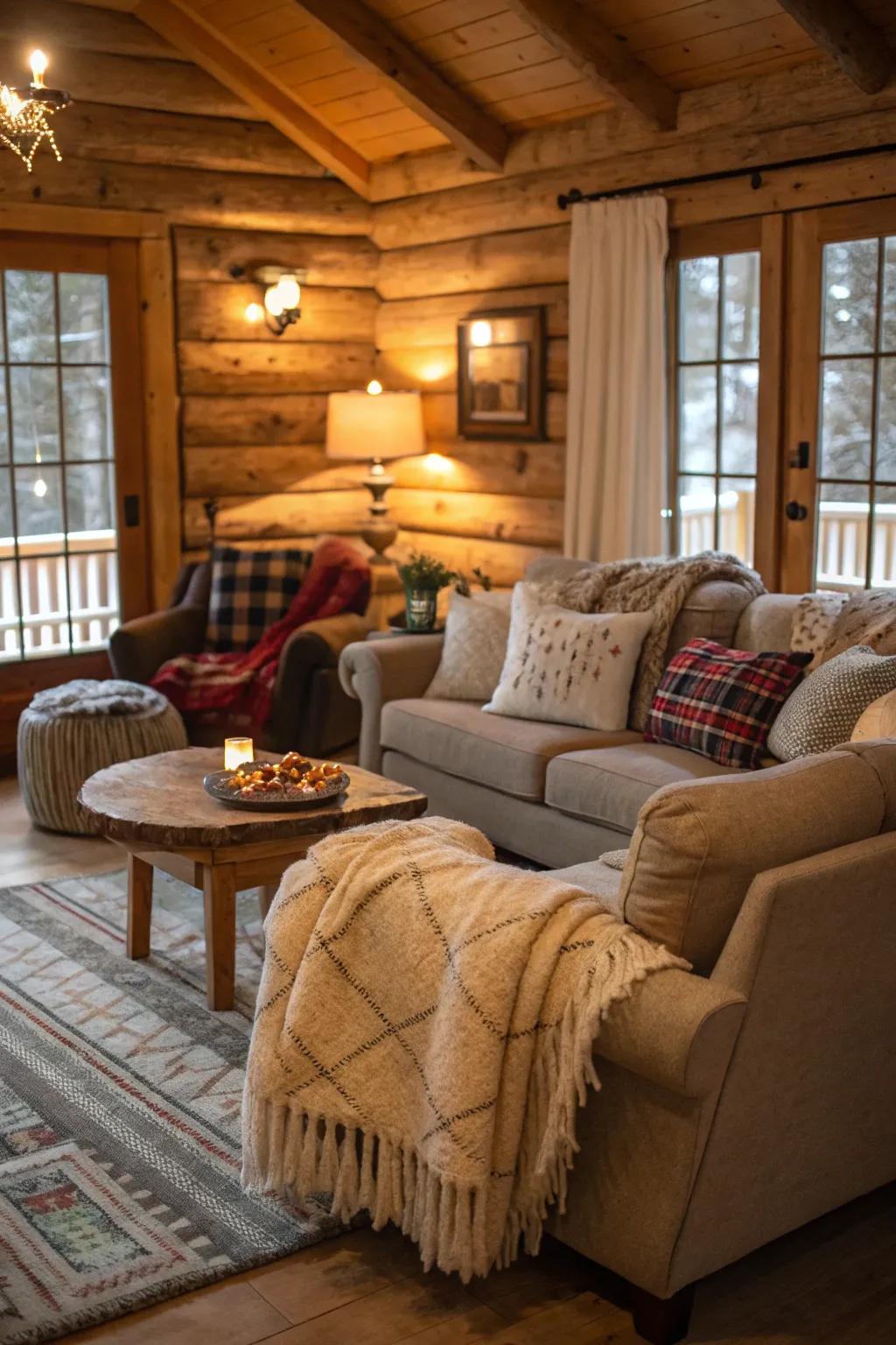 Cozy accents like throws and cushions complete this welcoming space.