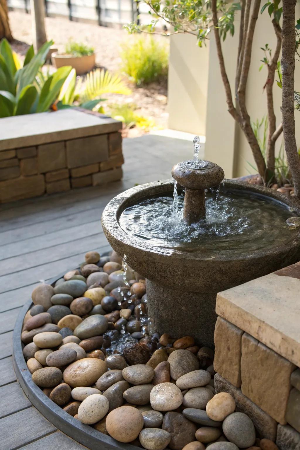 Design a peaceful setting with a water feature in your tranquil corner.