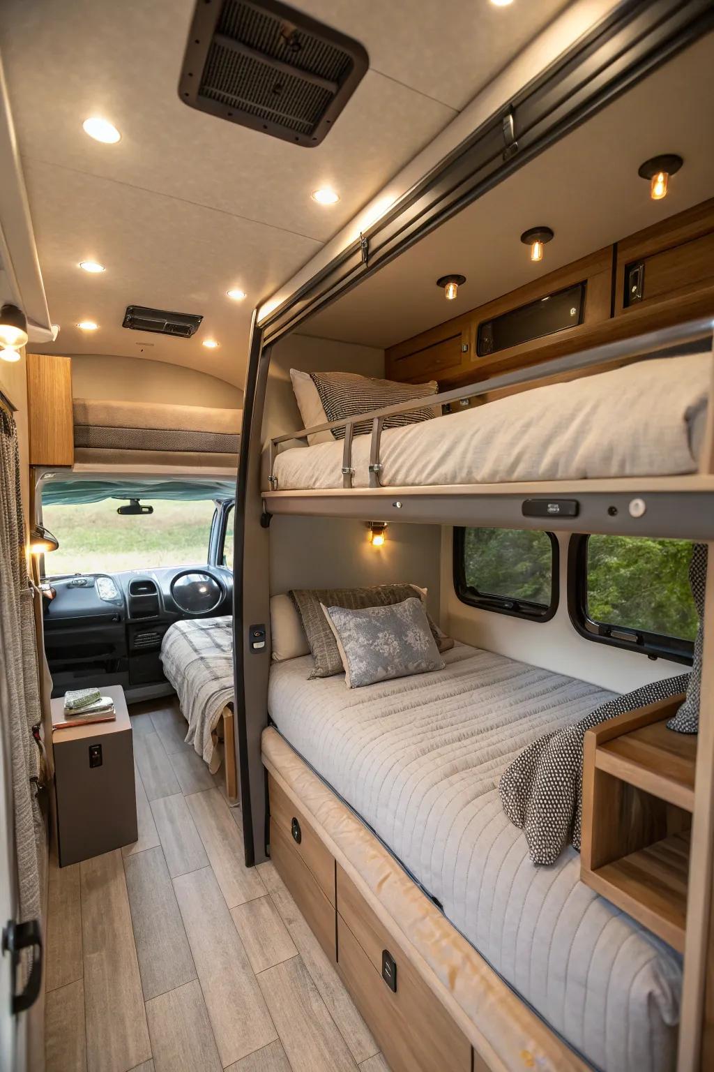 Bunk beds are perfect for maximizing sleeping capacity in a limited space.