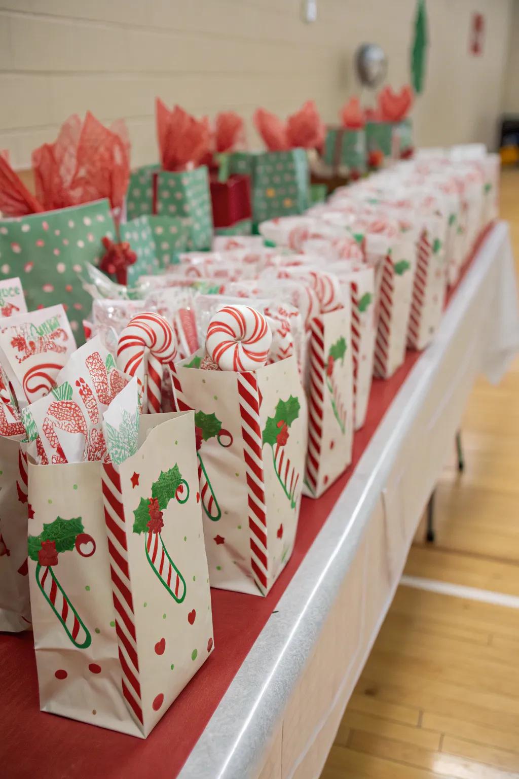 Imprint a lasting impression using peppermint stick-themed celebration favors.