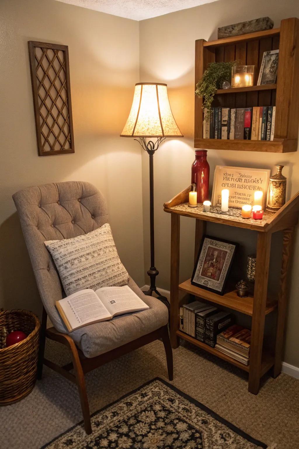 Adaptable lighting enhances the overall mood within your prayer corner.