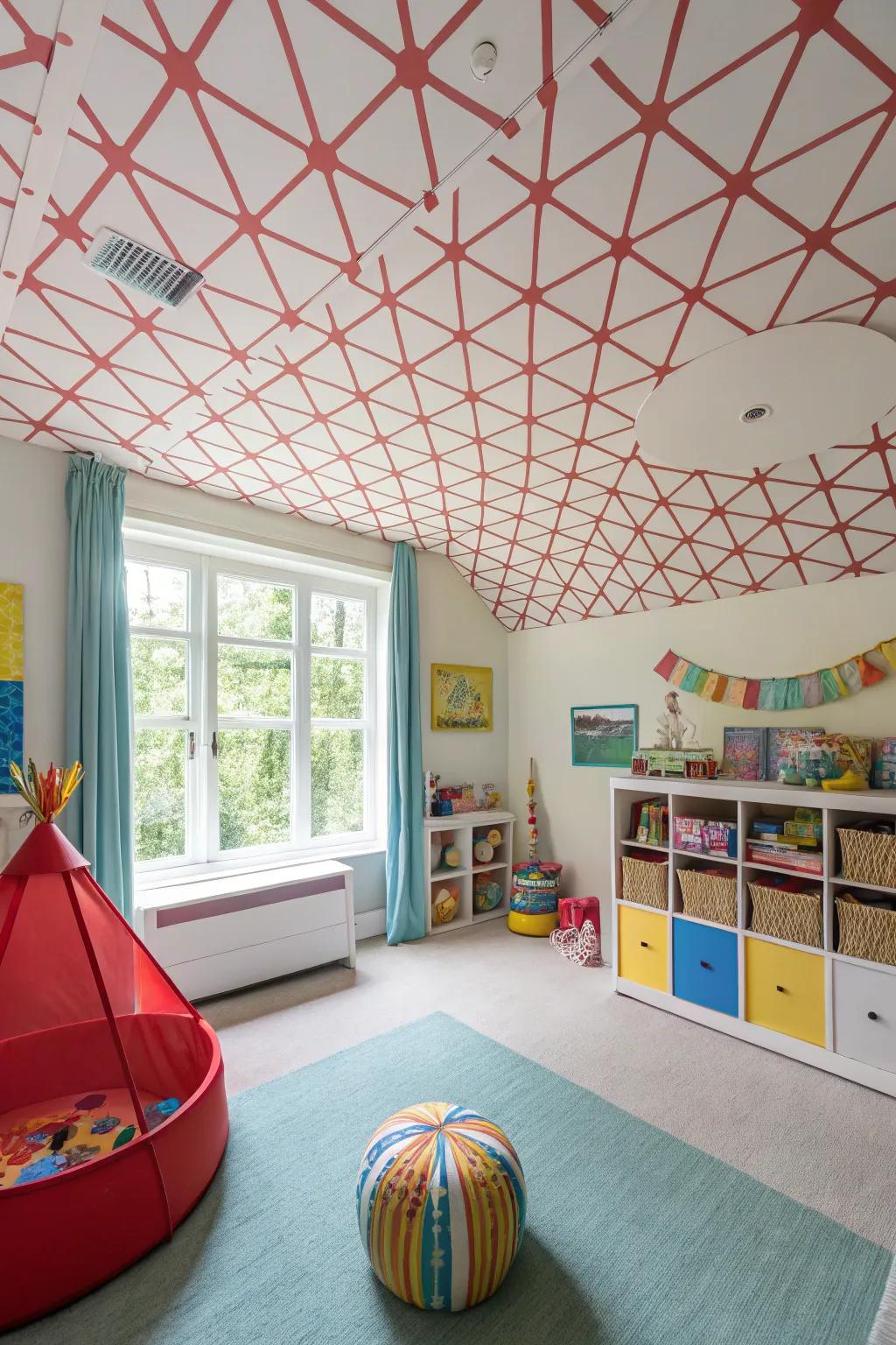 Present a cheerful element with the quirky avian footprint overhead pattern.
