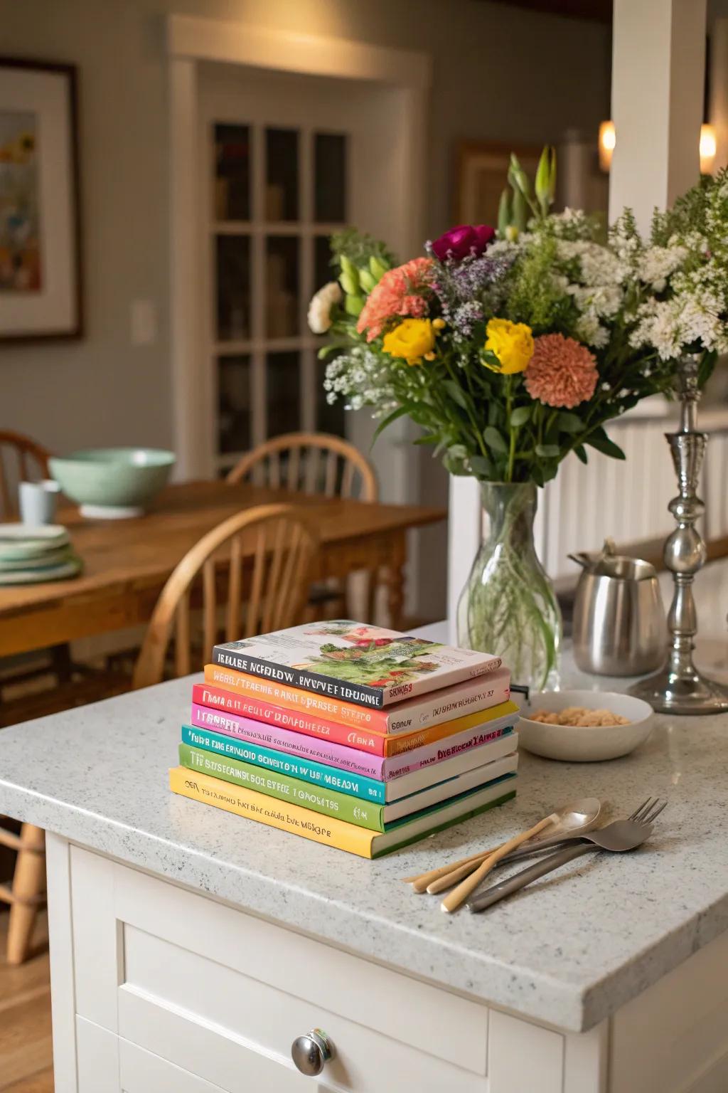 Showcase your culinary interests with a stack of recipe collections.