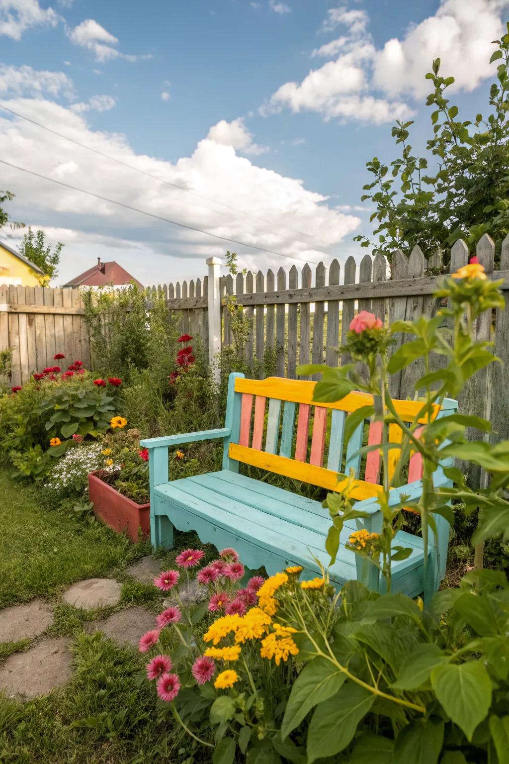 Repurposed furniture imparts unique charm to your garden.