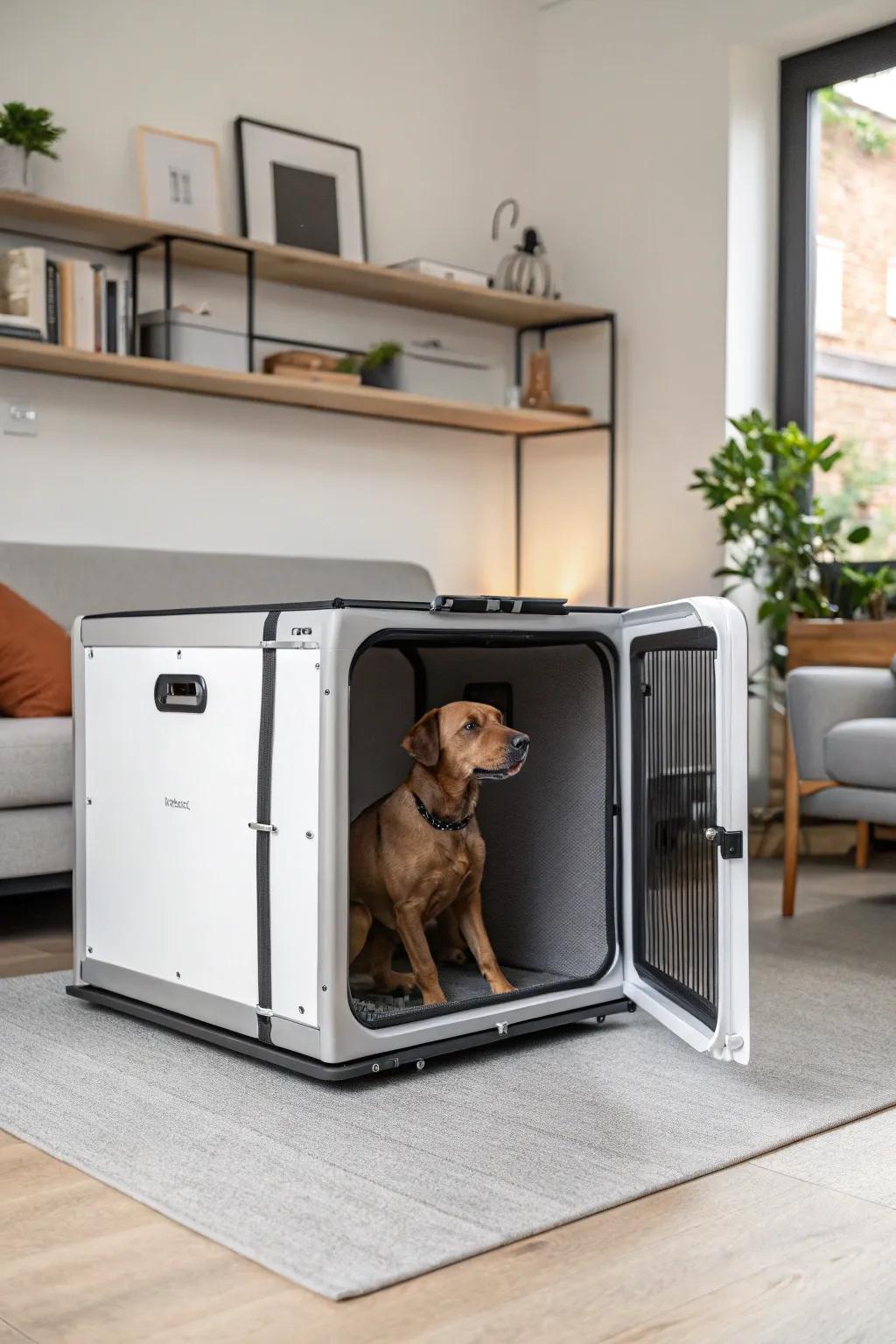 Foldable kennels offer flexibility and style.