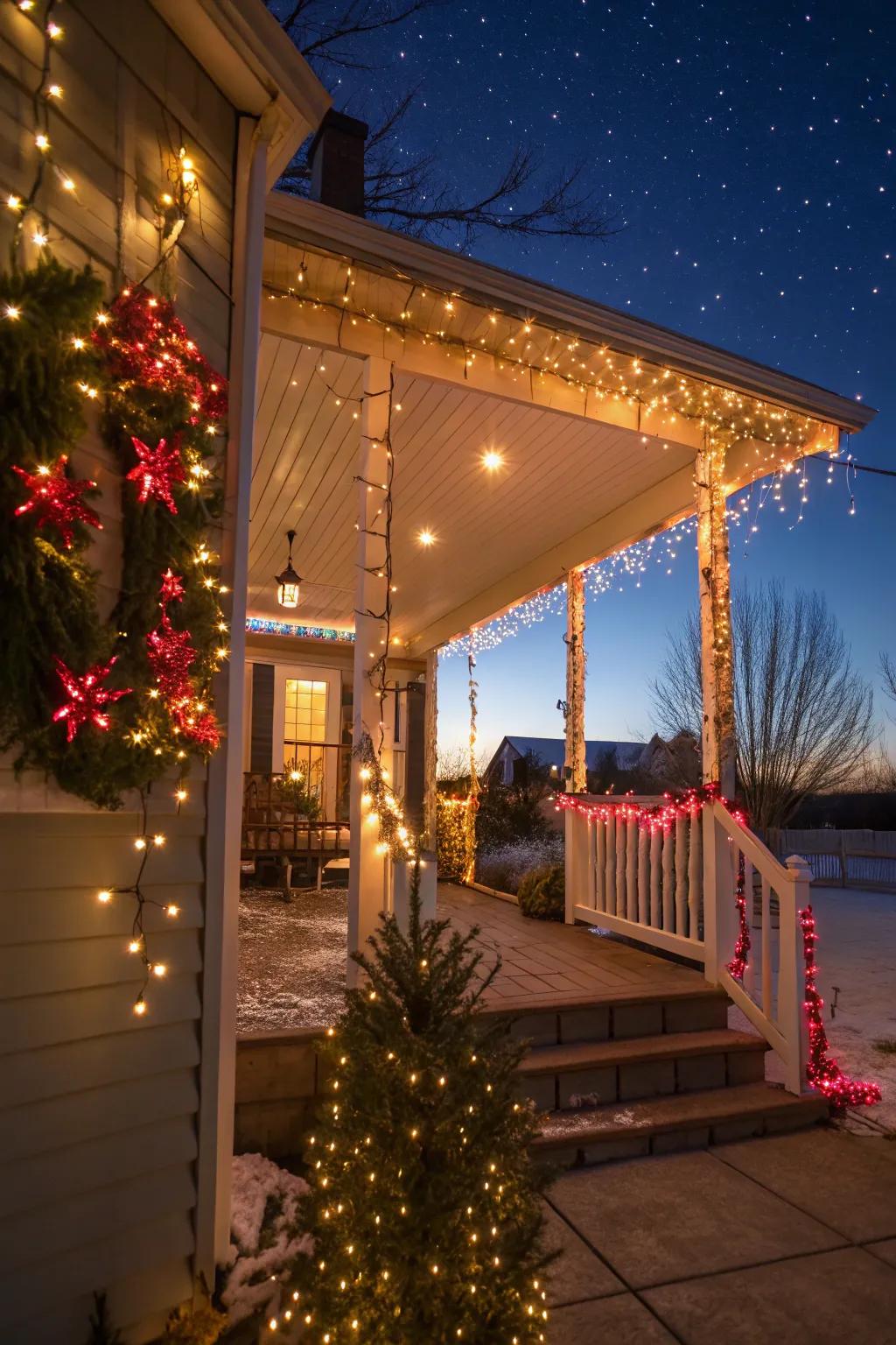 A cheerful outdoor light display welcoming you home.