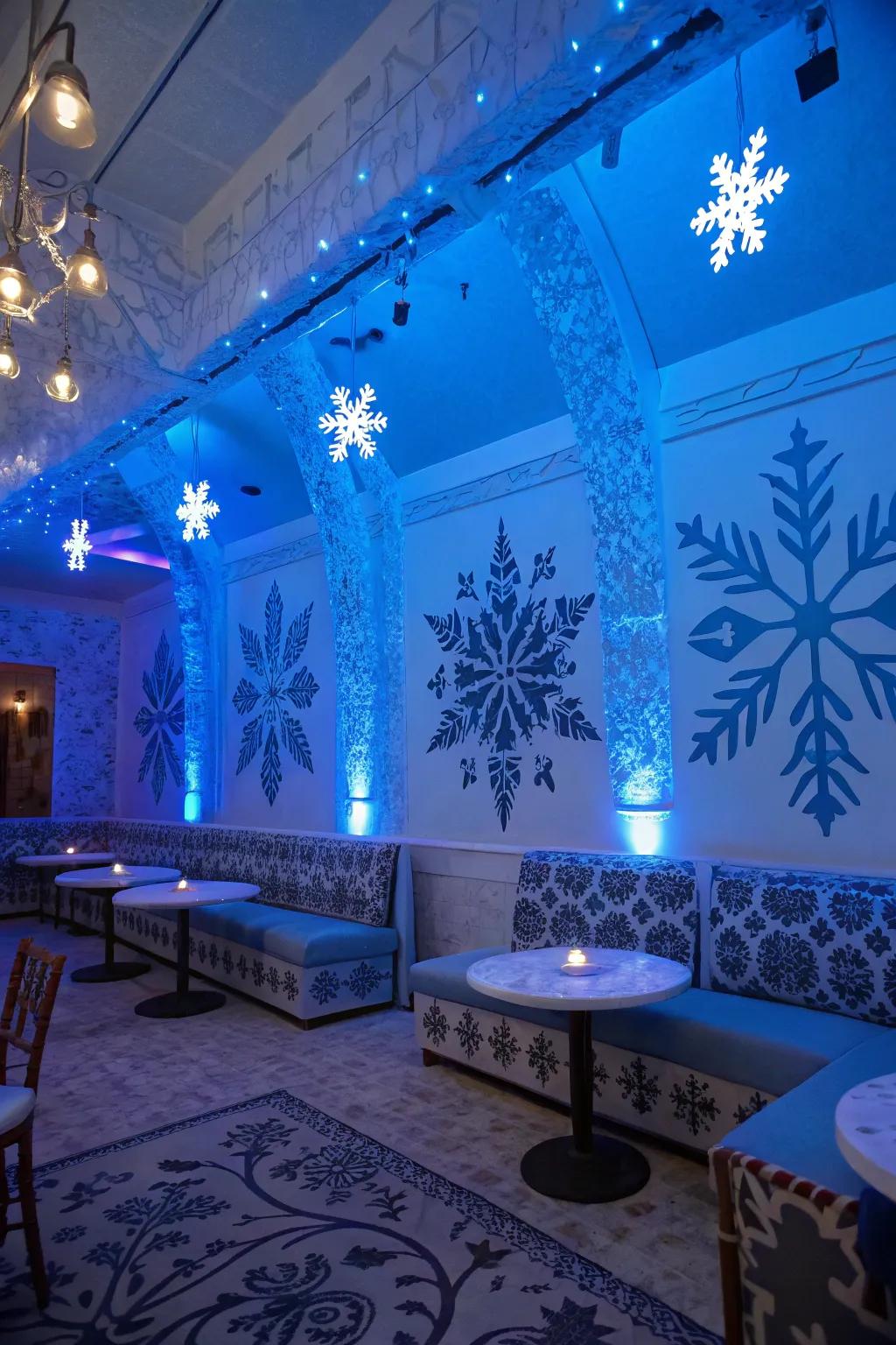 Cultivate a captivating atmosphere with an icy wonderland motif.