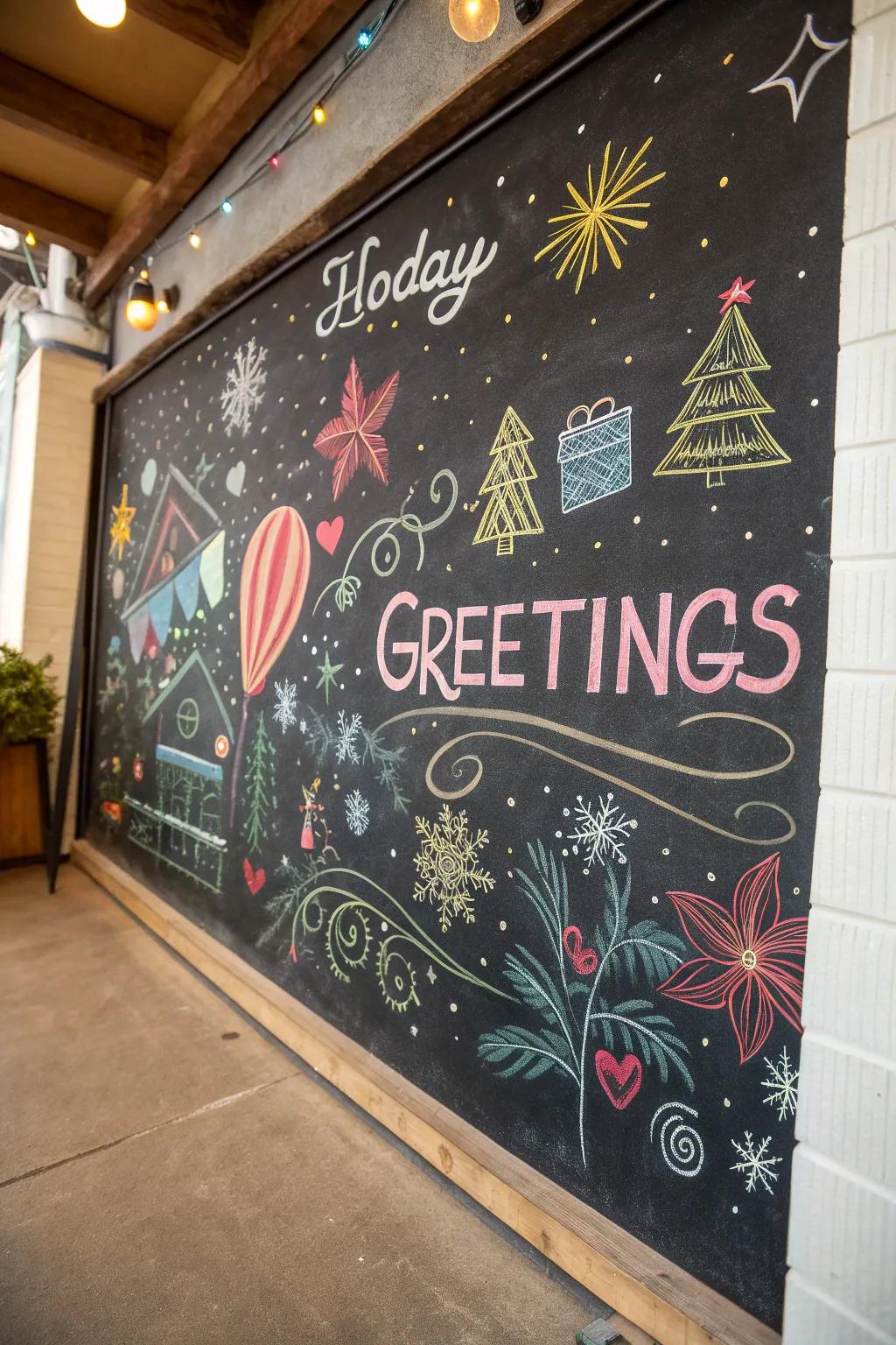 A chalkboard becomes a medium for festive Yuletide expression.