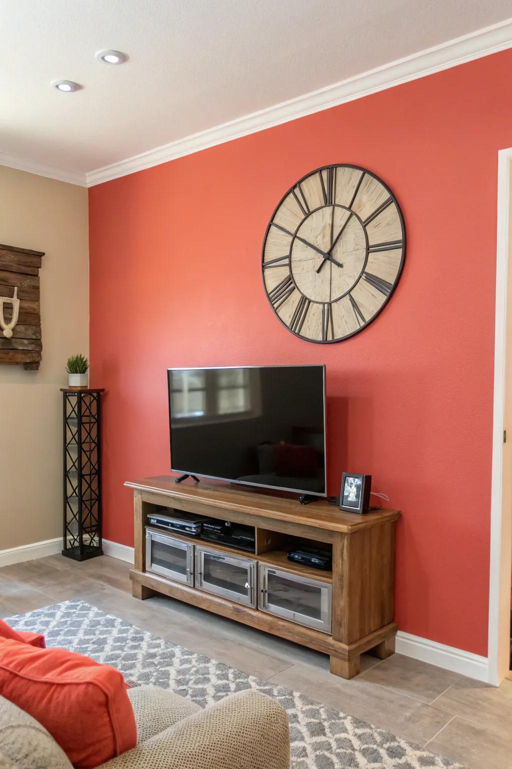 An emphasized partition supplements an infusion of coloration, thereby rendering the television and clock distinguished.