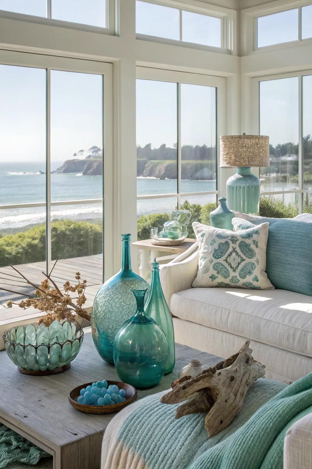Sea glass introduces a distinct coastal element.