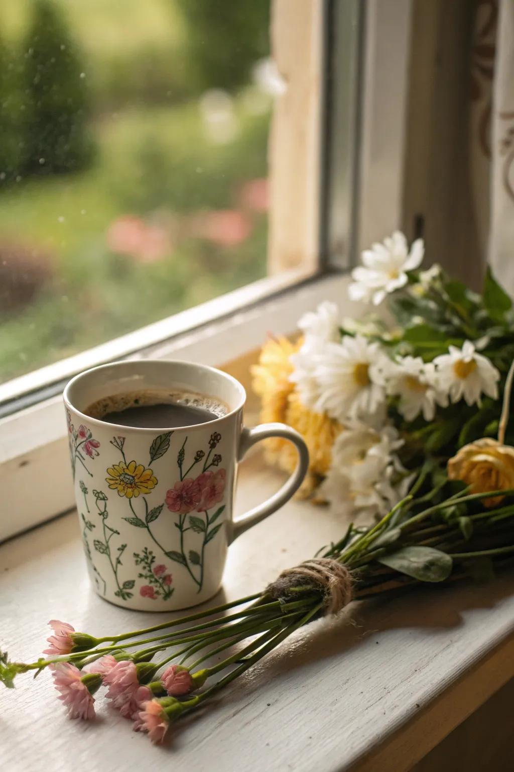 Embrace the allure of the ecological sphere through coffee vessels adorned with botanical designs.