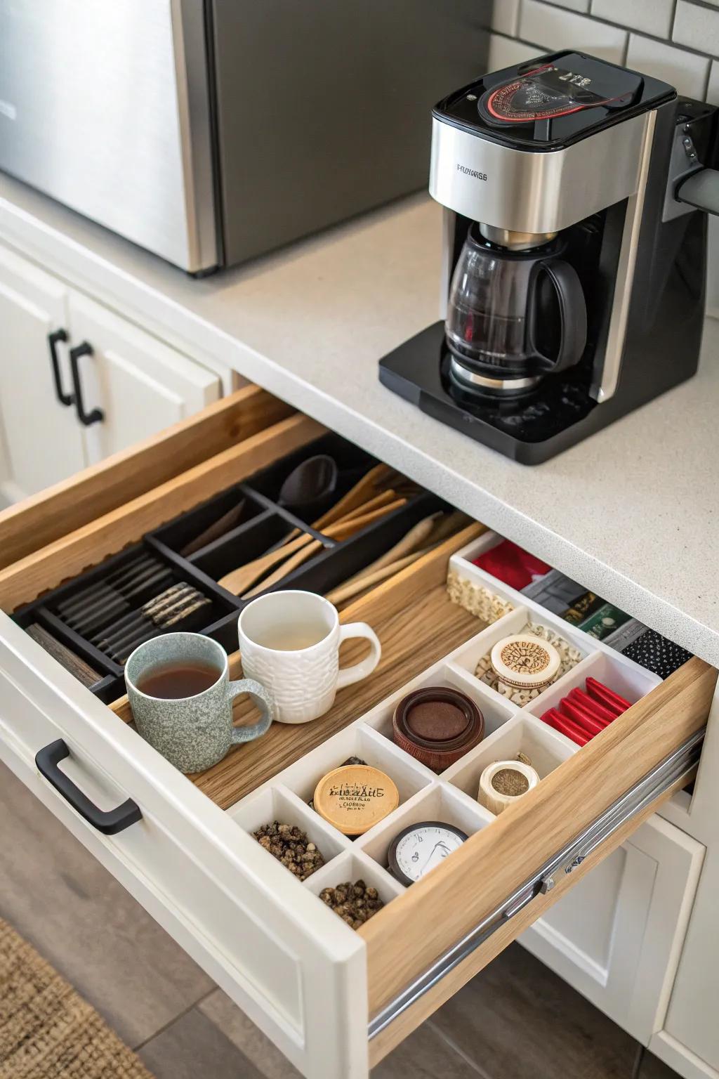 Maximizing arrangement employing drawer segregators.