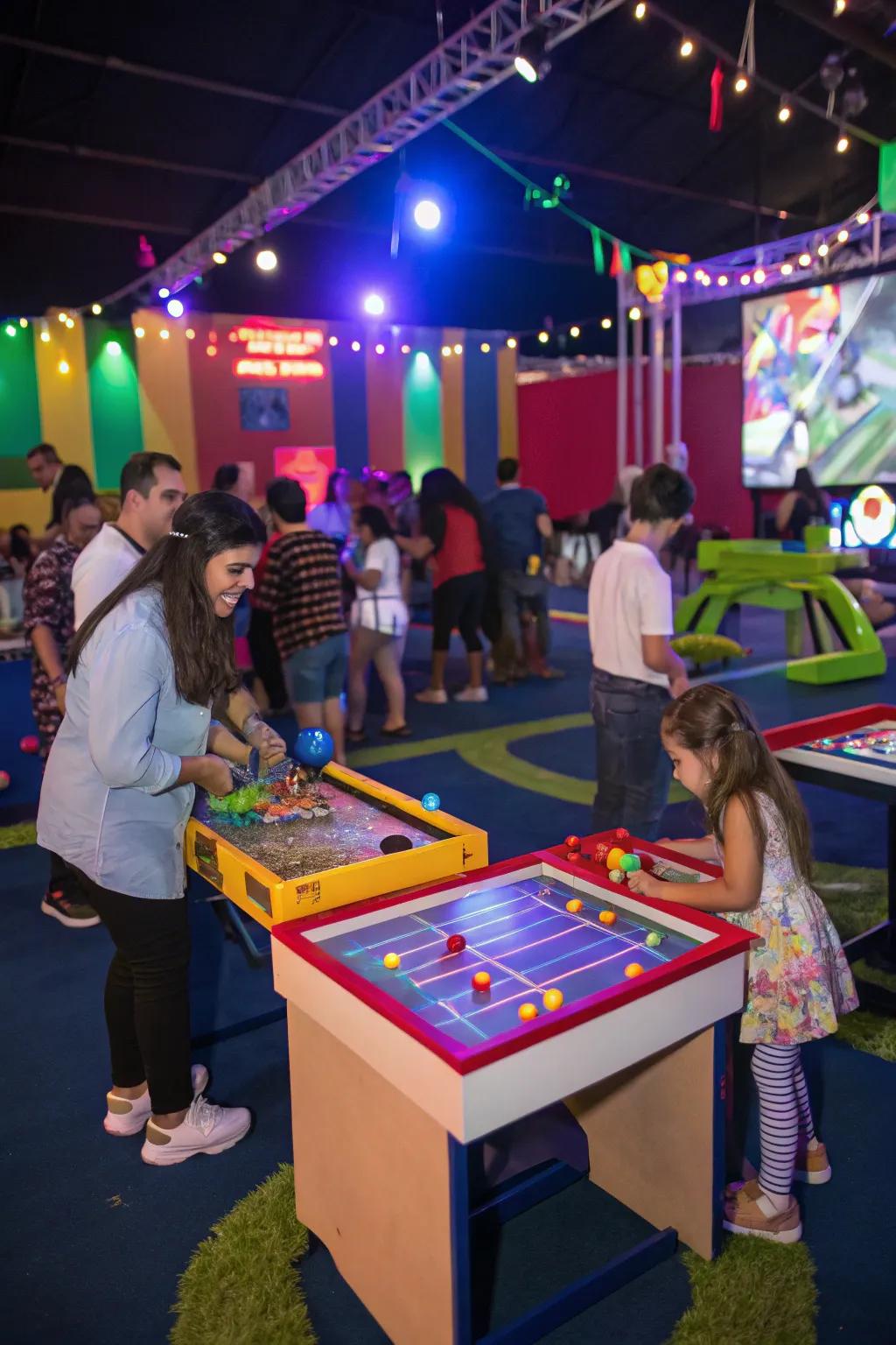 Enticing game booths for continuous celebration amusement.