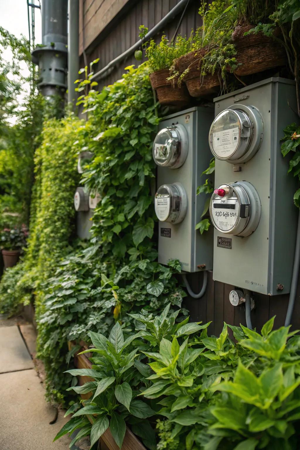 Plant pots cleverly used to hide an area that isn't nice to look at.