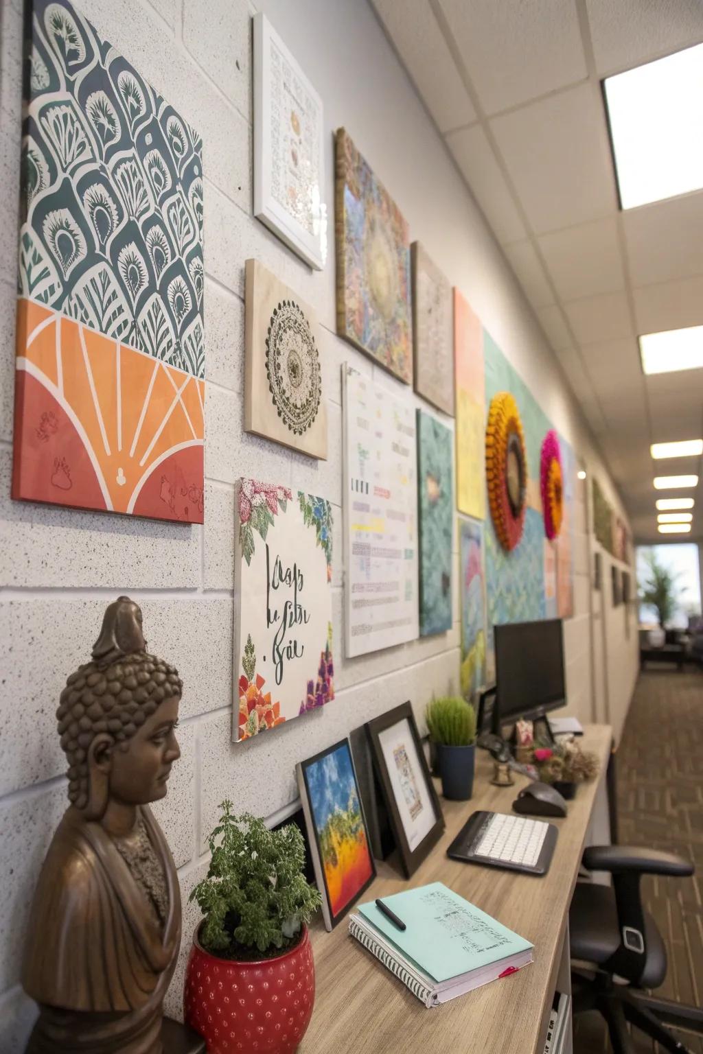 An office enriched with creative accents and striking decor.