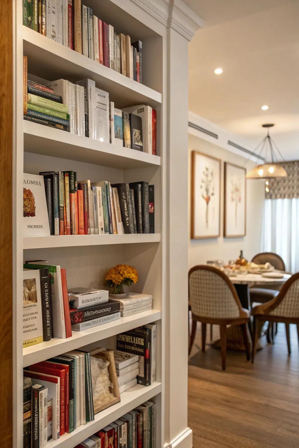 A mini library adds charm and intrigue to your dining room.