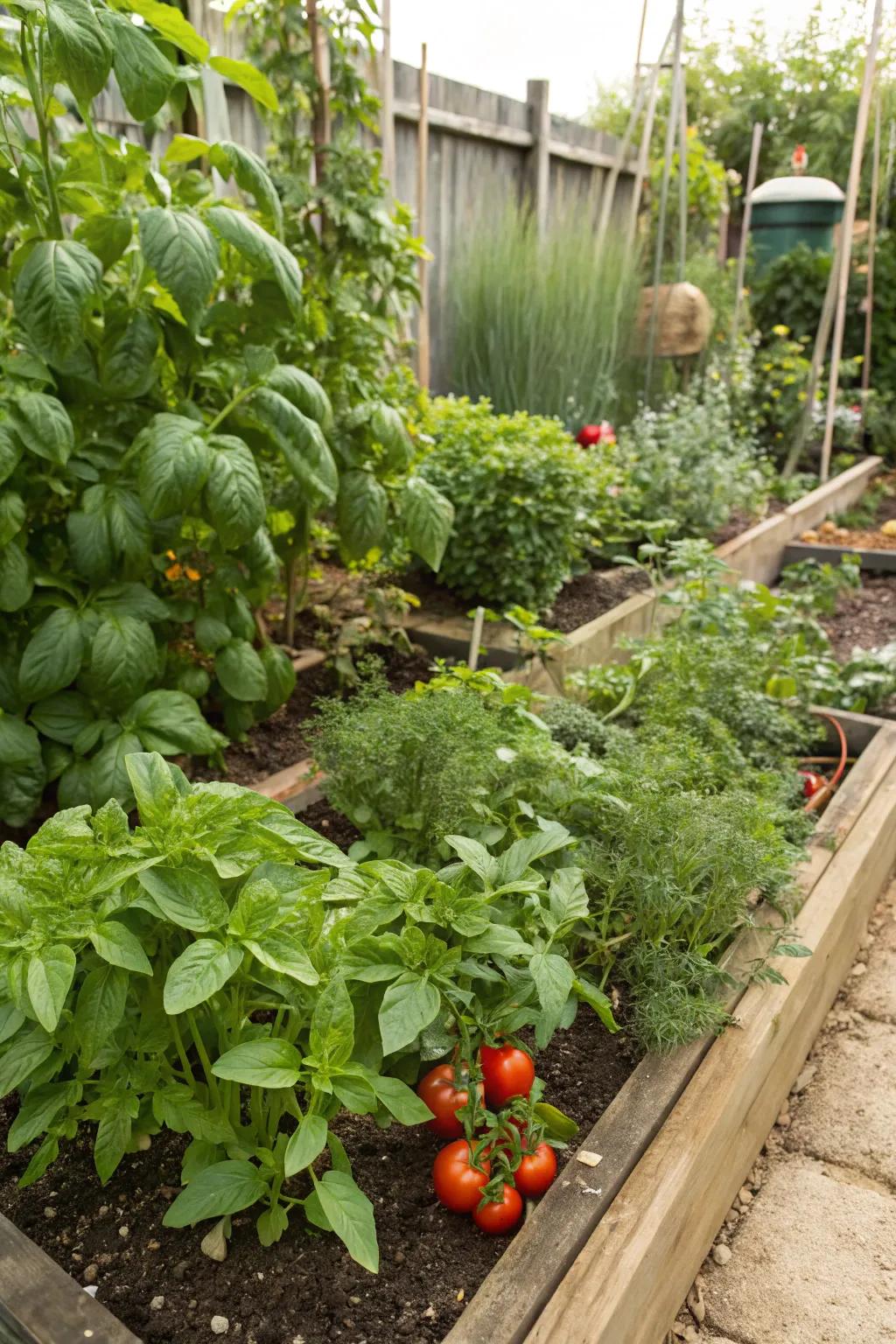 A practical garden patch for fresh herbs and vegetables.