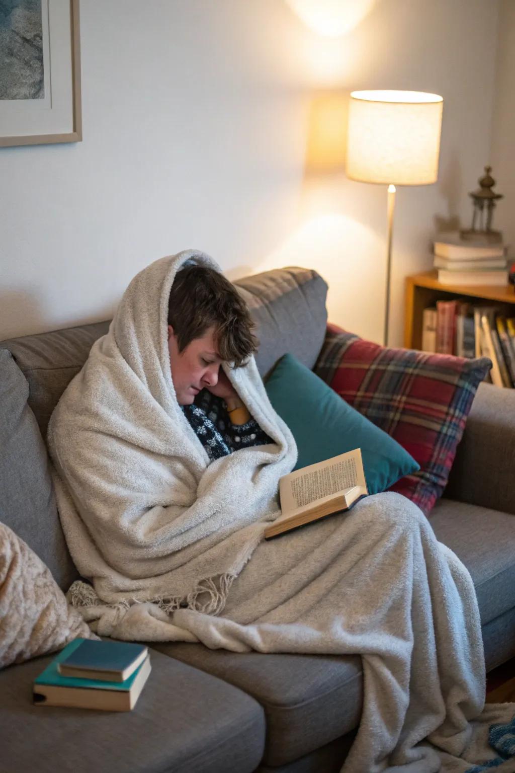 A cozy cuddle on the couch for those relaxed, chilly days.