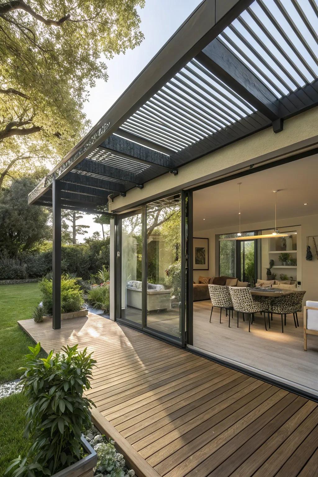 A partial arbor delivers shade and panache, even within confined spaces.