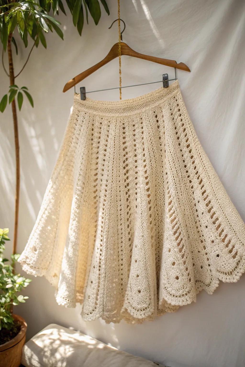 Twirl into refinement through this artisan-made crochet circular skirt – impeccable for novices in pursuit of a nuance of minimalist charm.