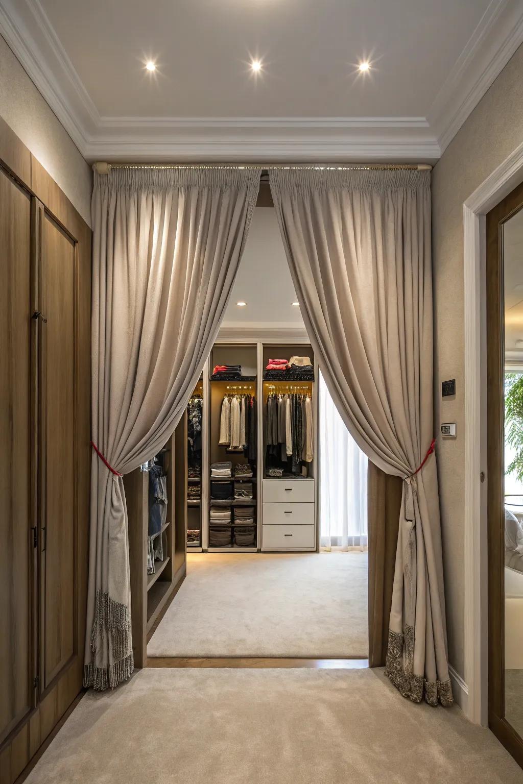 Fabricate spectacle with ceiling-affixed curtains.