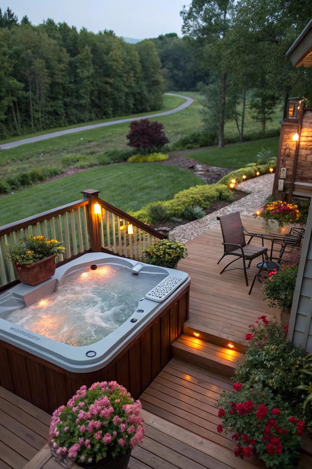 A hydrotherapy tub introduces a hint of luxury to your deck addition.