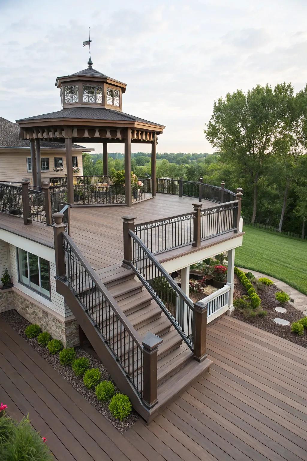 Tiered fascia design enhances the architectural interest of any deck.