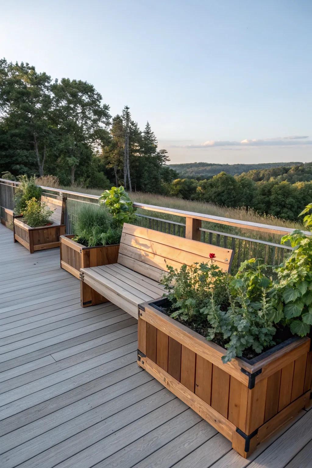 Private retreat enhanced by high-backed seating and plantings.